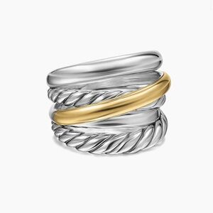 David Yurman silver and 14k gold ring crossover 7